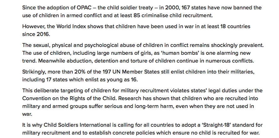 CHILD SOLDIERS INTERNATIONAL — Child Soldiers World Index reveals shocking scale of child recruitment around the world