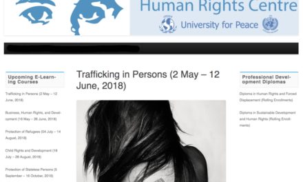 Human Rights Centre — United Nations mandated University for Peace (Cota Rica): Training on Trafficking in Persons (2 May – 12 June, 2018)
