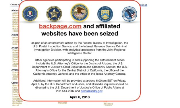 FEDERAL AND STATE authorities Friday seized Backpage.com, an online classifieds site frequently accused of facilitating sex trafficking