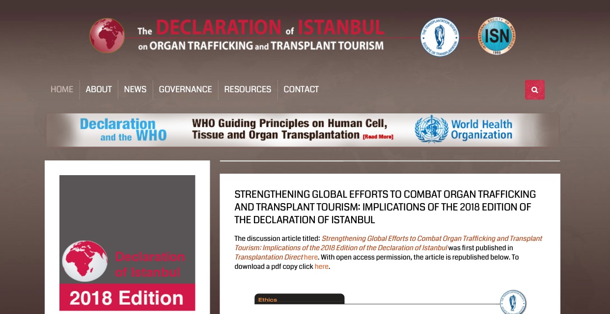 STRENGTHENING GLOBAL EFFORTS TO COMBAT ORGAN TRAFFICKING AND TRANSPLANT TOURISM: IMPLICATIONS OF THE 2018 EDITION OF THE DECLARATION OF ISTANBUL