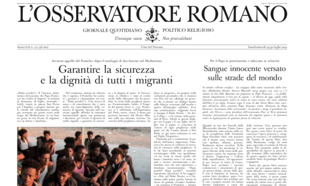 30 TH JULY — OBSERVATORE ROMANO — THE NUMBER OF TRAFFICKED VICTIMS INCEASES