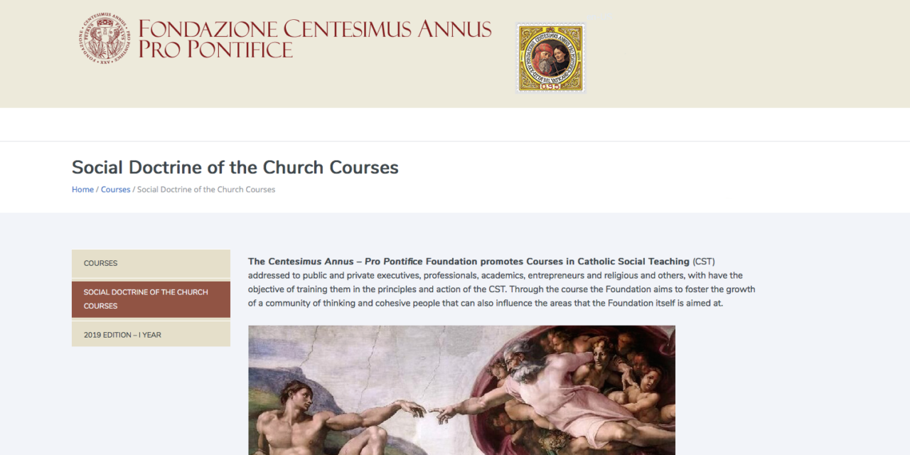 SOCIAL DOCTRINE OF THE CATHOLIC CHURCH COURSE (year 2019) at the Istituto Maria SS. Bambina in Rome — Course of the Centesimus Annus Pro Pontifice Foundation