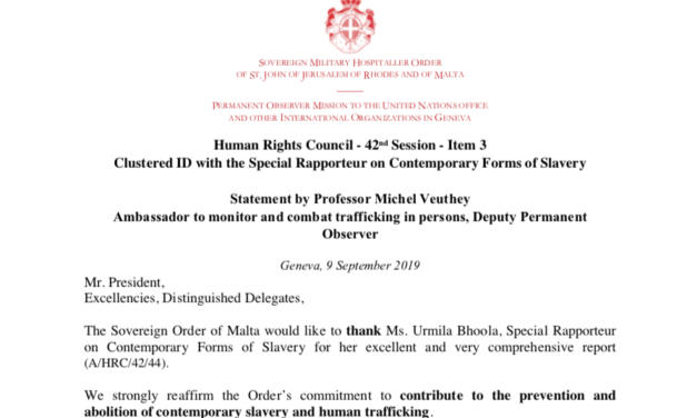 Contemporary Slavery — Statement by the Sovereign Order of Malta — Human Rights Council — Palais des Nations, Genève — 9.9.2019