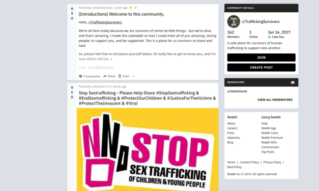 REDDIT Trafficking Survivors Community Forum