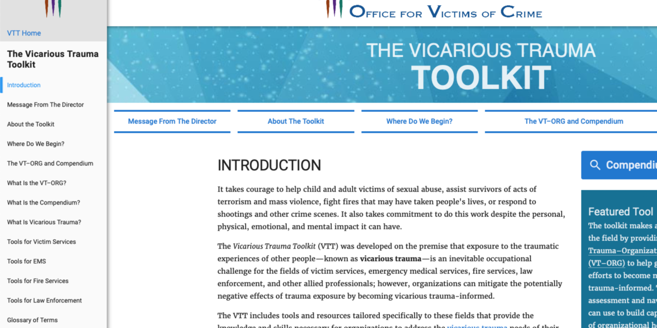 US OFFICE FOR VICTIMS OF CRIME — Vicarious Trauma and Burnout —  COMPASSION FATIGUE/VICARIOUS TRAUMA TRAINING AND TOOLKIT