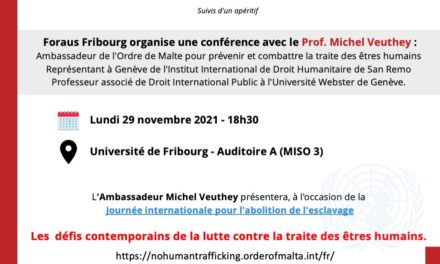 Foraus UNI Fribourg 29 novembre à 18:30: Conférence — Débat sur les défis de la lutte contre la traite des êtres humains