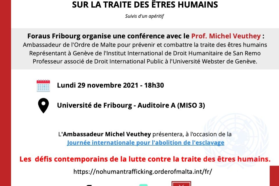 Foraus UNI Fribourg 29 novembre à 18:30: Conférence — Débat sur les défis de la lutte contre la traite des êtres humains