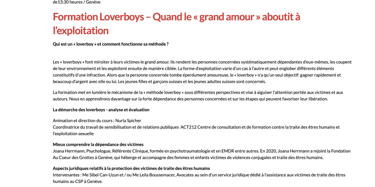 7 juin 2023 — ACT 212 — Evénement Loverboys à Genève