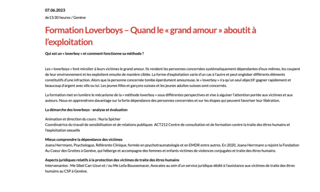 7 juin 2023 — ACT 212 — Evénement Loverboys à Genève