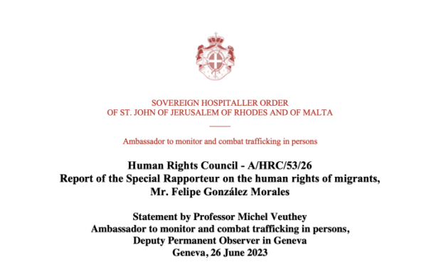 Human Rights Council — A/HRC/53/34 /28 /26 —  Interventions of Michel Veiuthey for: the promotion and protection of human rights in the context of climate change / Trafficking in persons, especially women and children /  Human rights of migrants