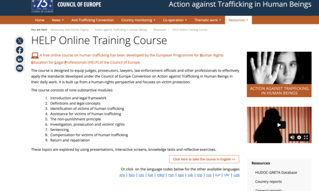 COUNCIL OF EUROPE: HELP Online Training Course AGAINST HT FOR judges, prosecutors, lawyers, law enforcement officials and other professionals