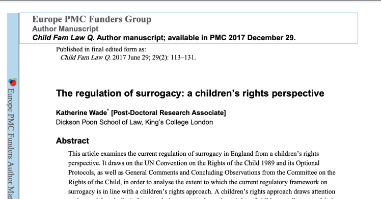 Dickson Poon School of Law, King’s College London — The regulation of surrogacy: a children’s rights perspective