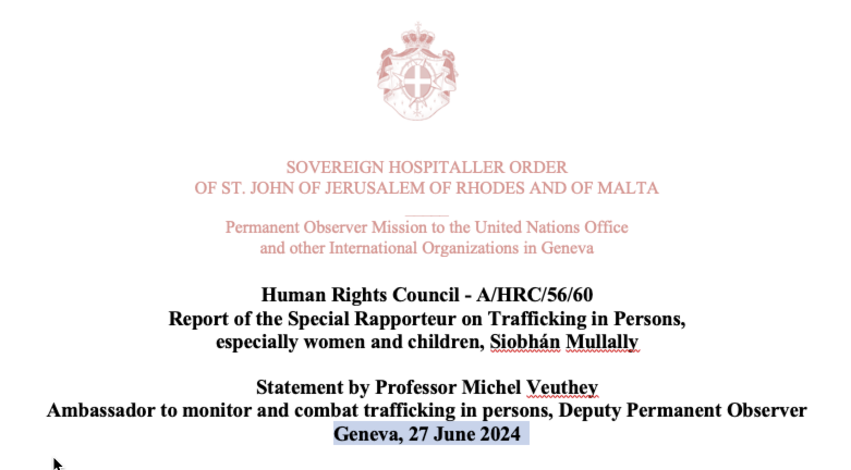 Geneva, 27 June 2024 — Statement by Professor Michel Veuthey — Human Rights Council — A/HRC/56/60 Report of the Special Rapporteur on Trafficking in Persons,  especially women and children, Siobhán Mullally