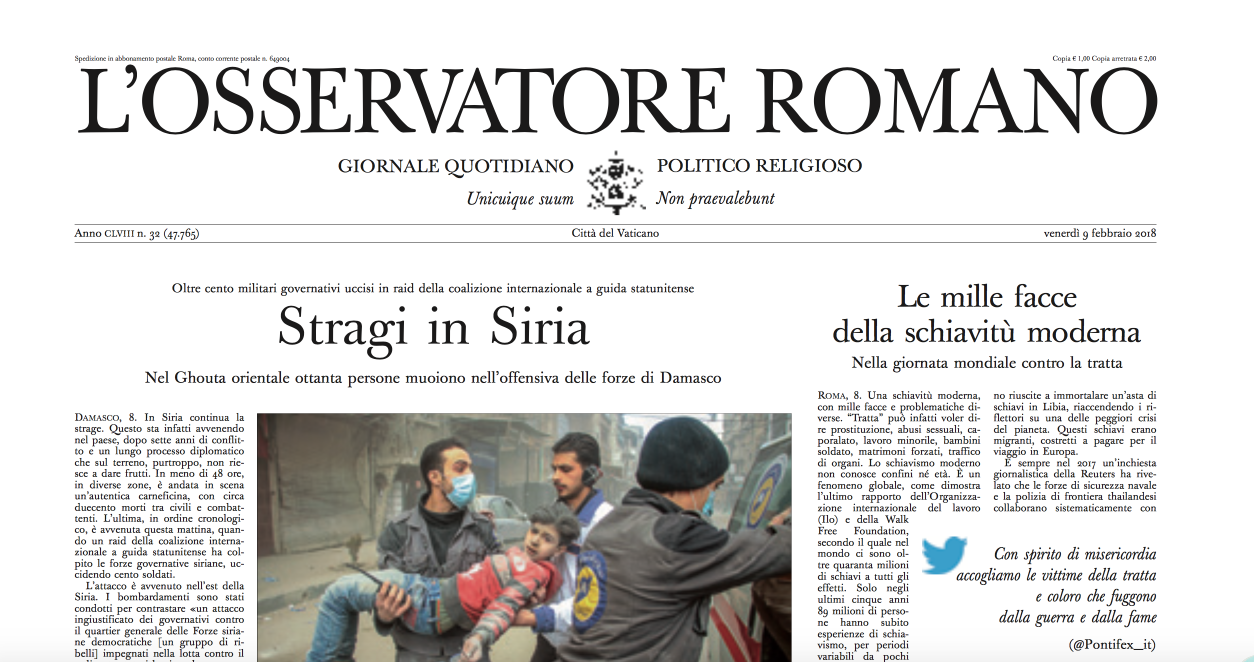Osservatore Romano — Vatican newspaper deplores modern-day slavery / Le mille facce della schiavitù moderna